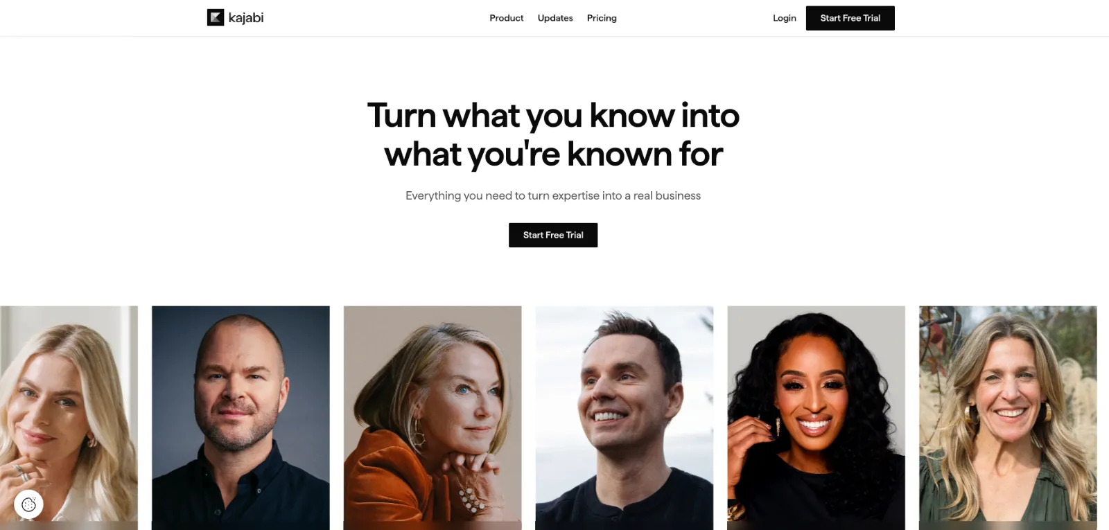 Kajabi homepage displaying online courses, subscriptions, and marketing automation tools