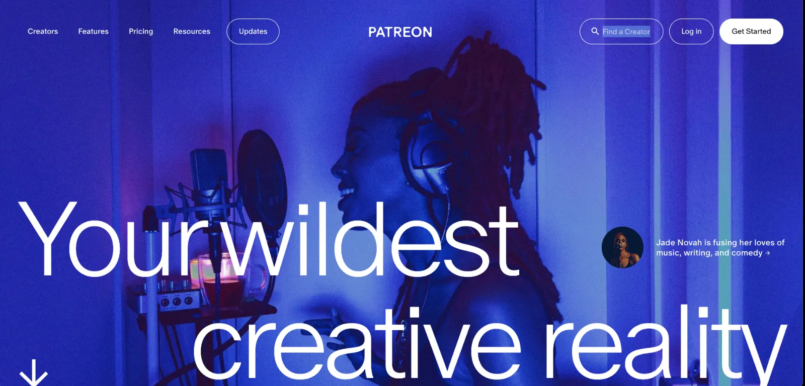 Patreon homepage highlighting creator memberships, exclusive content, and fan support