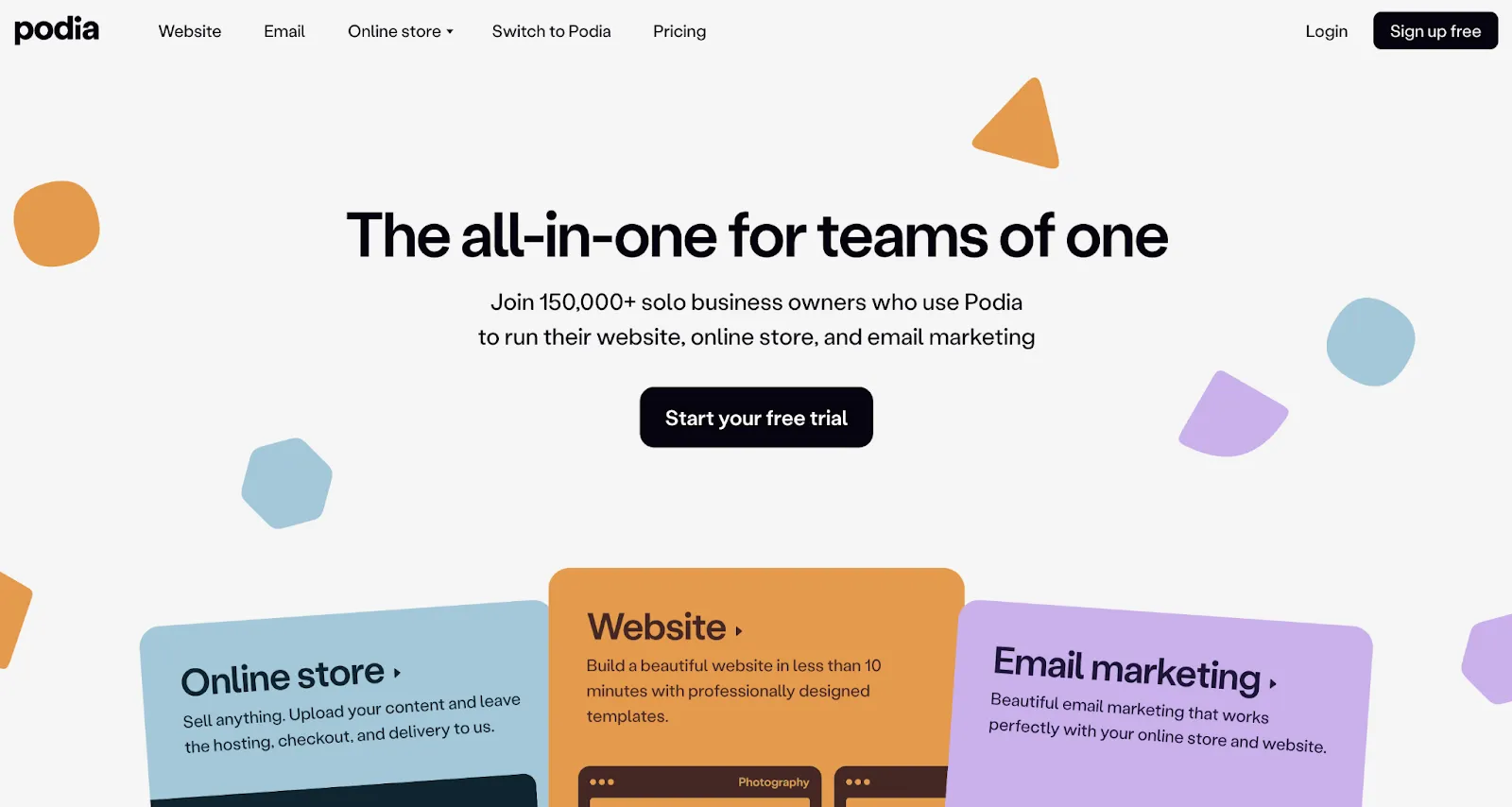 Podia homepage and offers