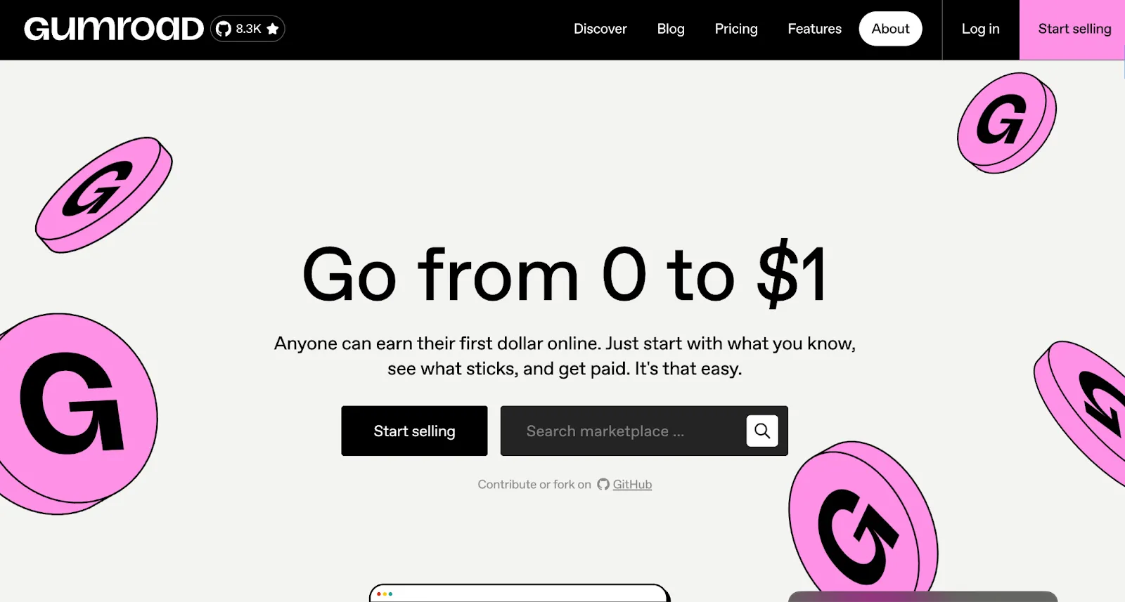 Gumroad homepage showcasing digital product sales and subscription options for creators