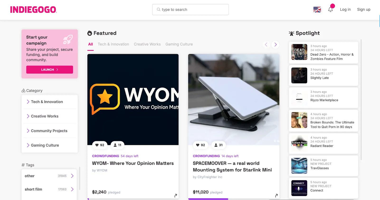 Indiegogo platform features and spotlights